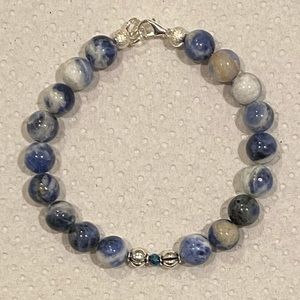 Genuine Sodalite and Silver Tone Accents Bracelet 7 Inches